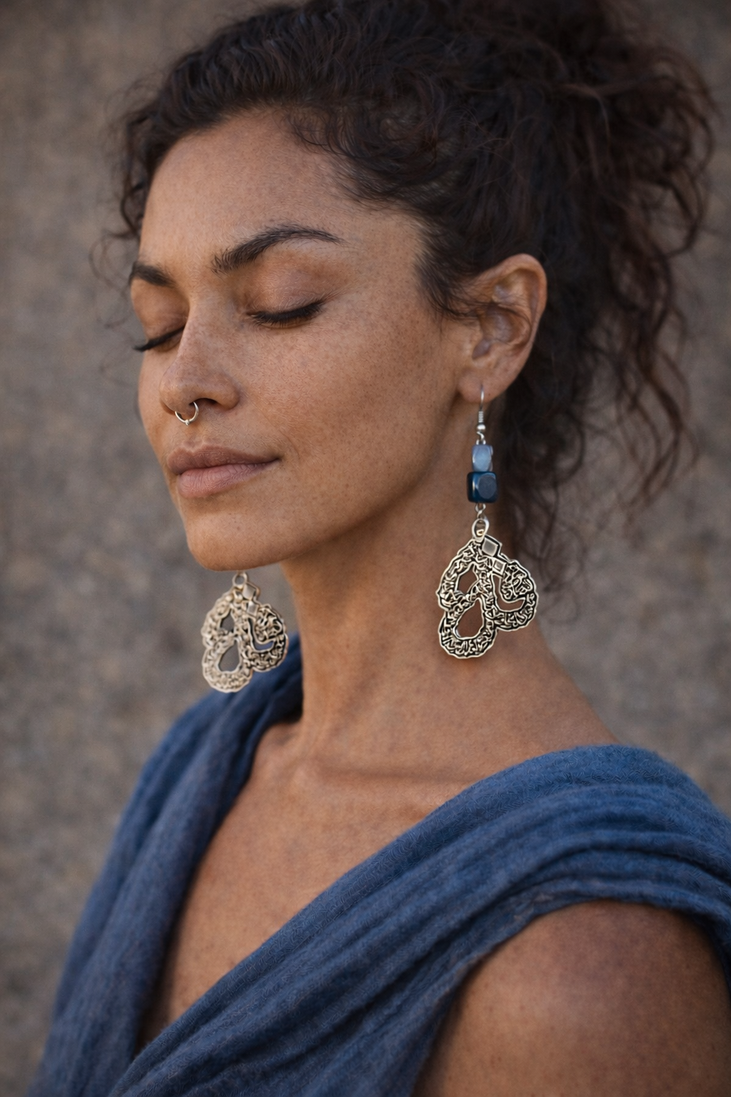 Surah Al-Falaq Protection Earrings with Blue Beads | سورة الفلق