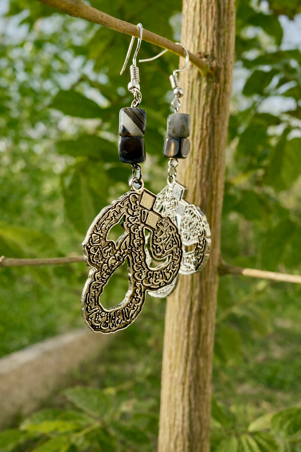 Surah Al-Falaq Protection Earrings with Blue Beads | سورة الفلق
