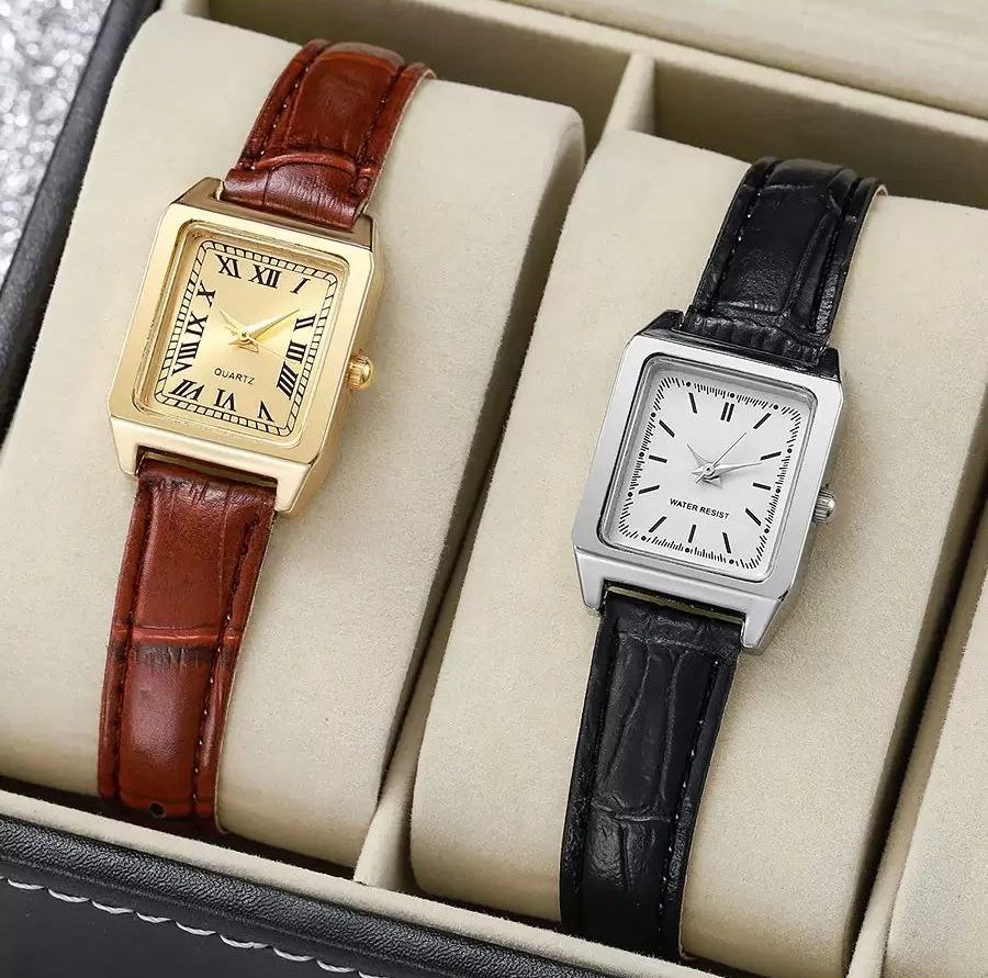Luxury Square Women’s PU Leather Watch – Gold & Silver – Business Style