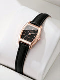 Women’s Minimalist Barrel-Shaped Quartz Watch – Leather Strap – Black & Brown