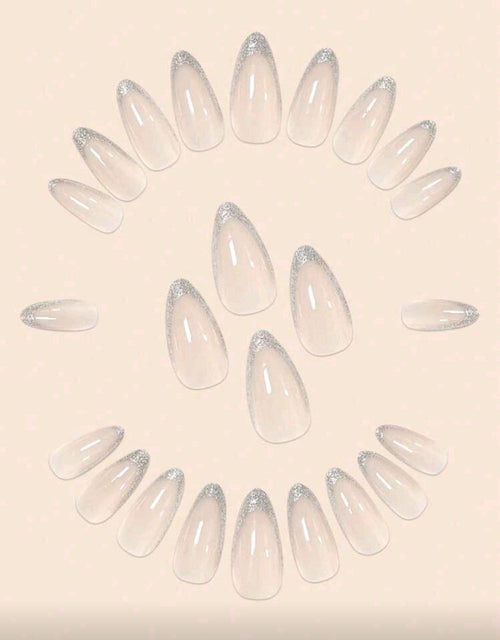 24pcs Long Almond Silver Glitter French Press-On Nails Set