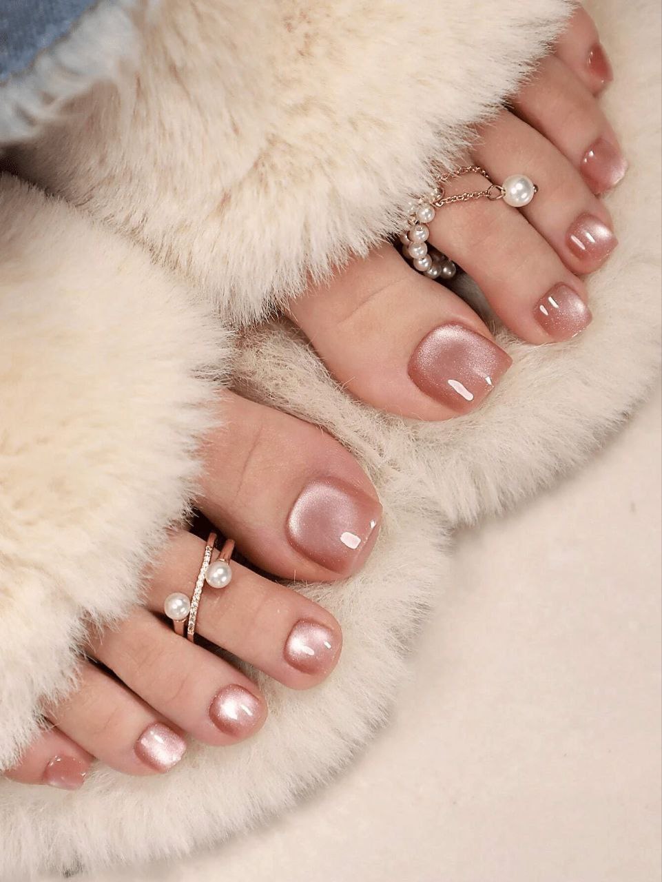 24pcs Short Square Pink Crystal Cat Eye Press-On Toenails Set