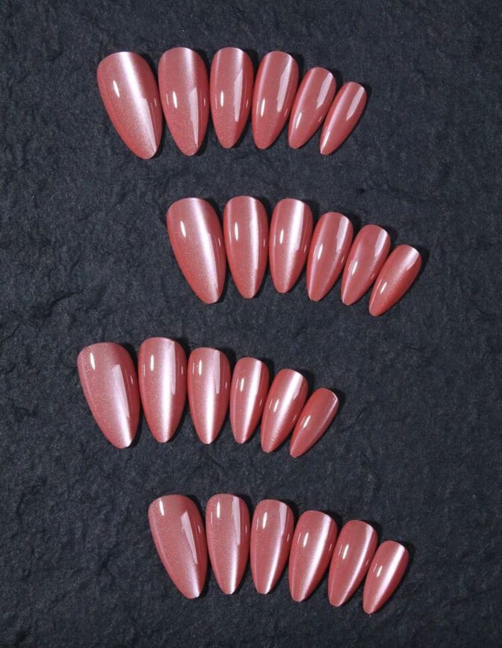 24pcs Y2K Medium Almond Crystal Cat Eye Press-On Nails Set