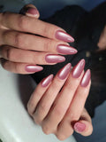24pcs Y2K Long Almond Pink Crystal Cat Eye Press-On Nails Set
