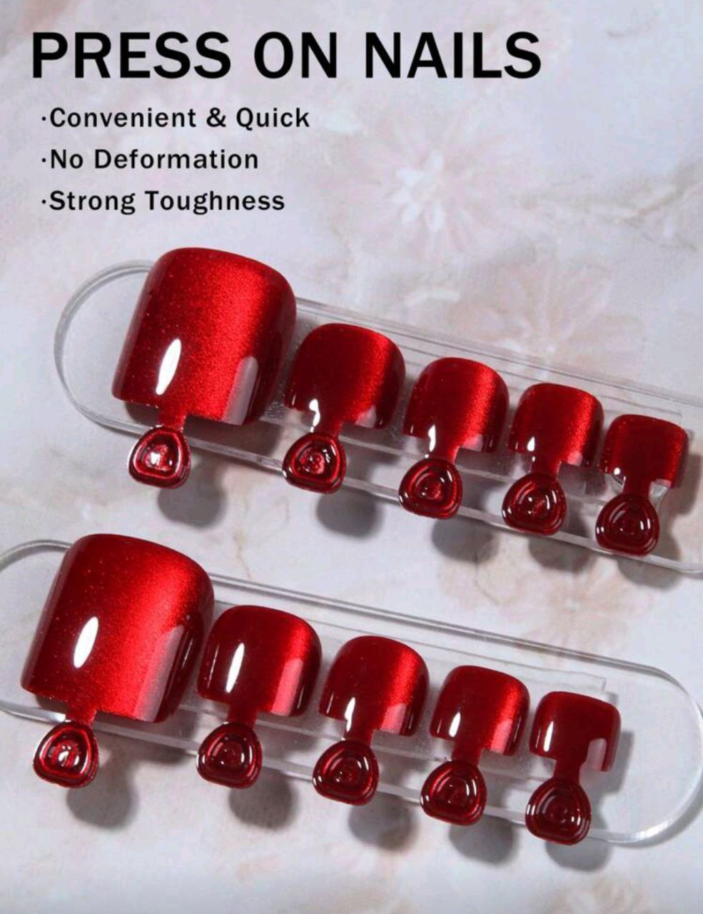 24PCS Y2K Blood-Red Crystal Cat Eye Press-On Toenails