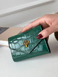 Crocodile Embossed Bi-Fold Wallet with Metal Decor – Green & Black