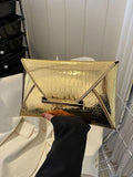 Elegant Crocodile & Marble Pattern Envelope Clutch – Black & Gold