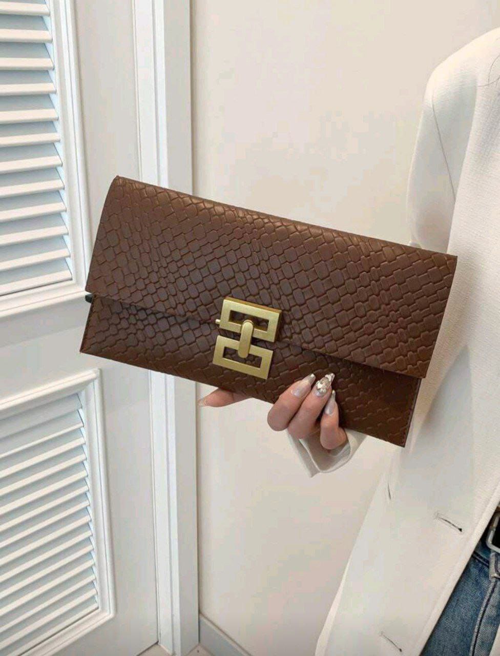 New Design Mini Envelope Bag – Crocodile Pattern Vintage Clutch ( Black, Burgundy & Gold )