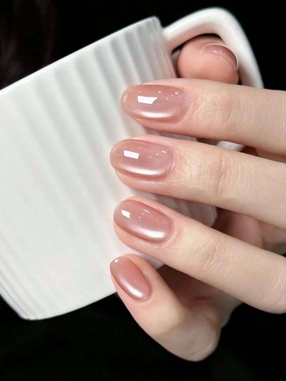 24PCS Short Oval Nude Crystal Cat Eye Press-On Nails