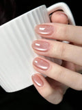 24PCS Short Oval Nude Crystal Cat Eye Press-On Nails