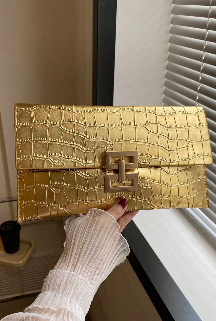New Design Mini Envelope Bag – Crocodile Pattern Vintage Clutch ( Black, Burgundy & Gold )