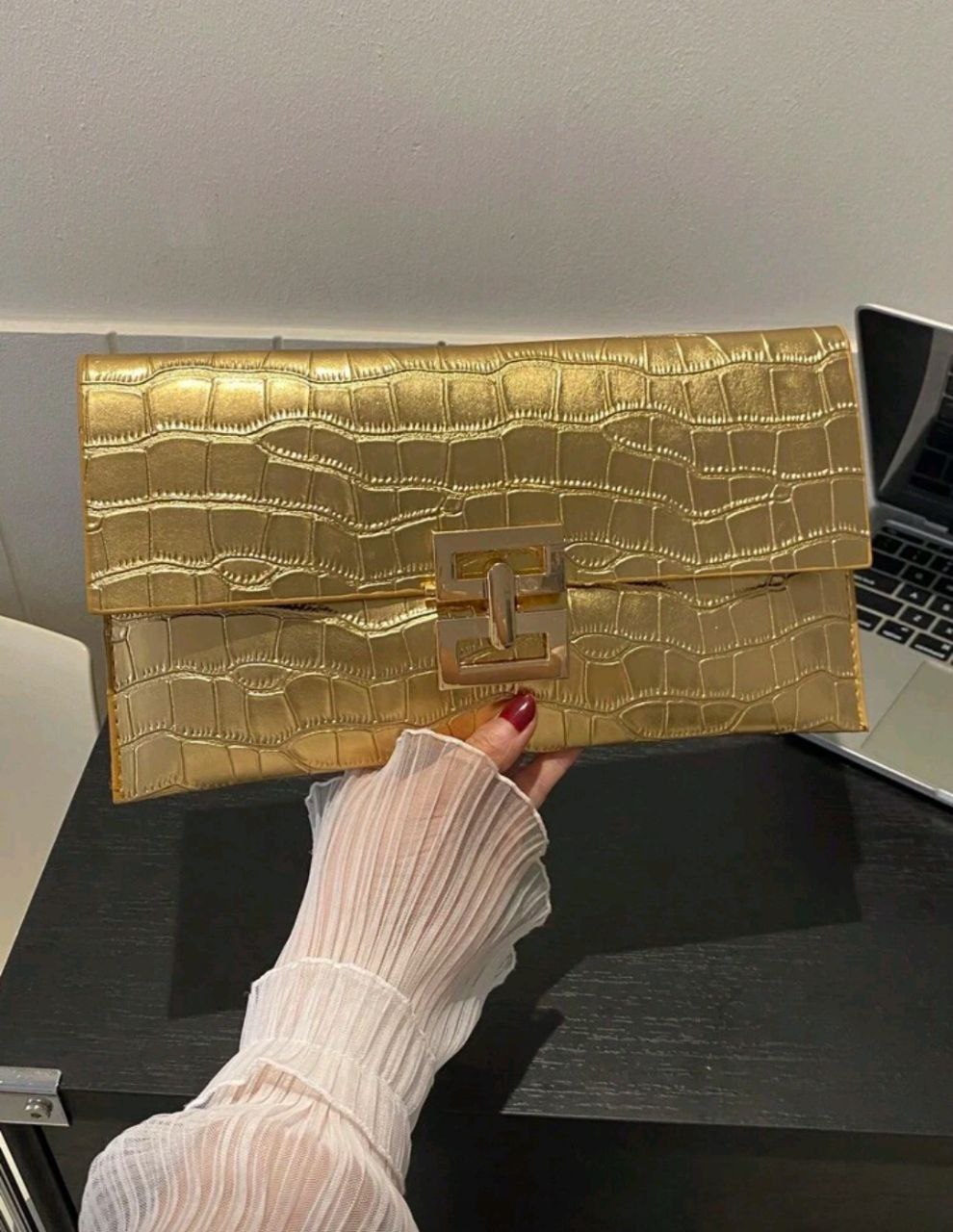 New Design Mini Envelope Bag – Crocodile Pattern Vintage Clutch ( Black, Burgundy & Gold )