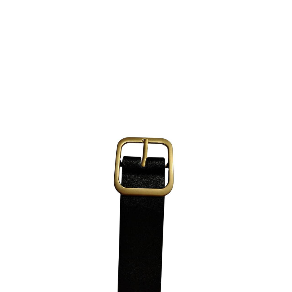 Black PU Leather Wide Belt with Gold Square Buckle – 100cm