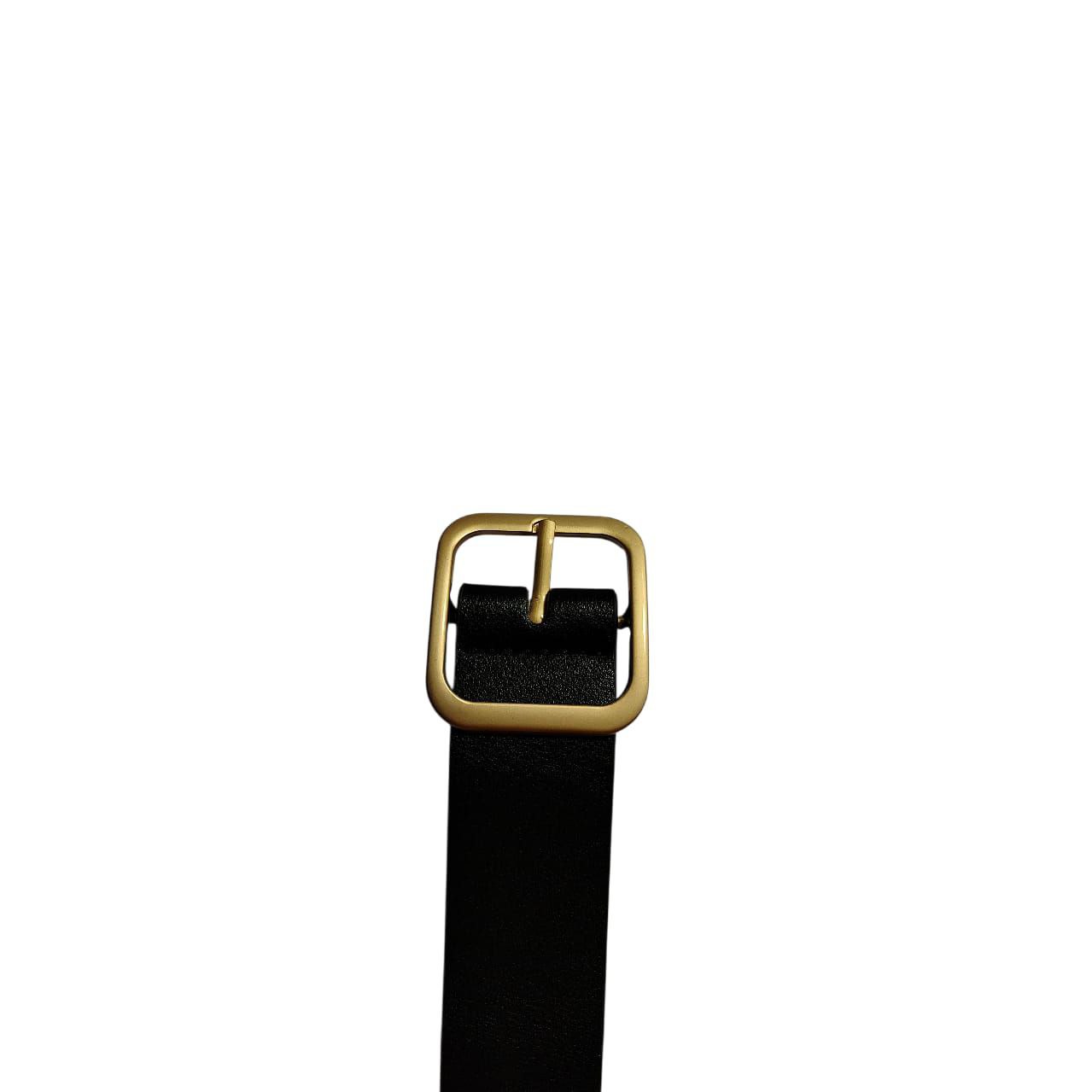 Black PU Leather Wide Belt with Gold Square Buckle – 100cm