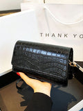 Black Crocodile Embossed Baguette Shoulder Bag – Shiny Statement Handbag for Women