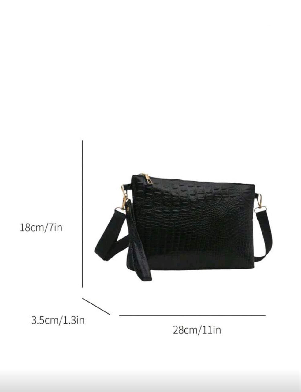 Women’s Black Crocodile Embossed Envelope Clutch – Shoulder & Crossbody