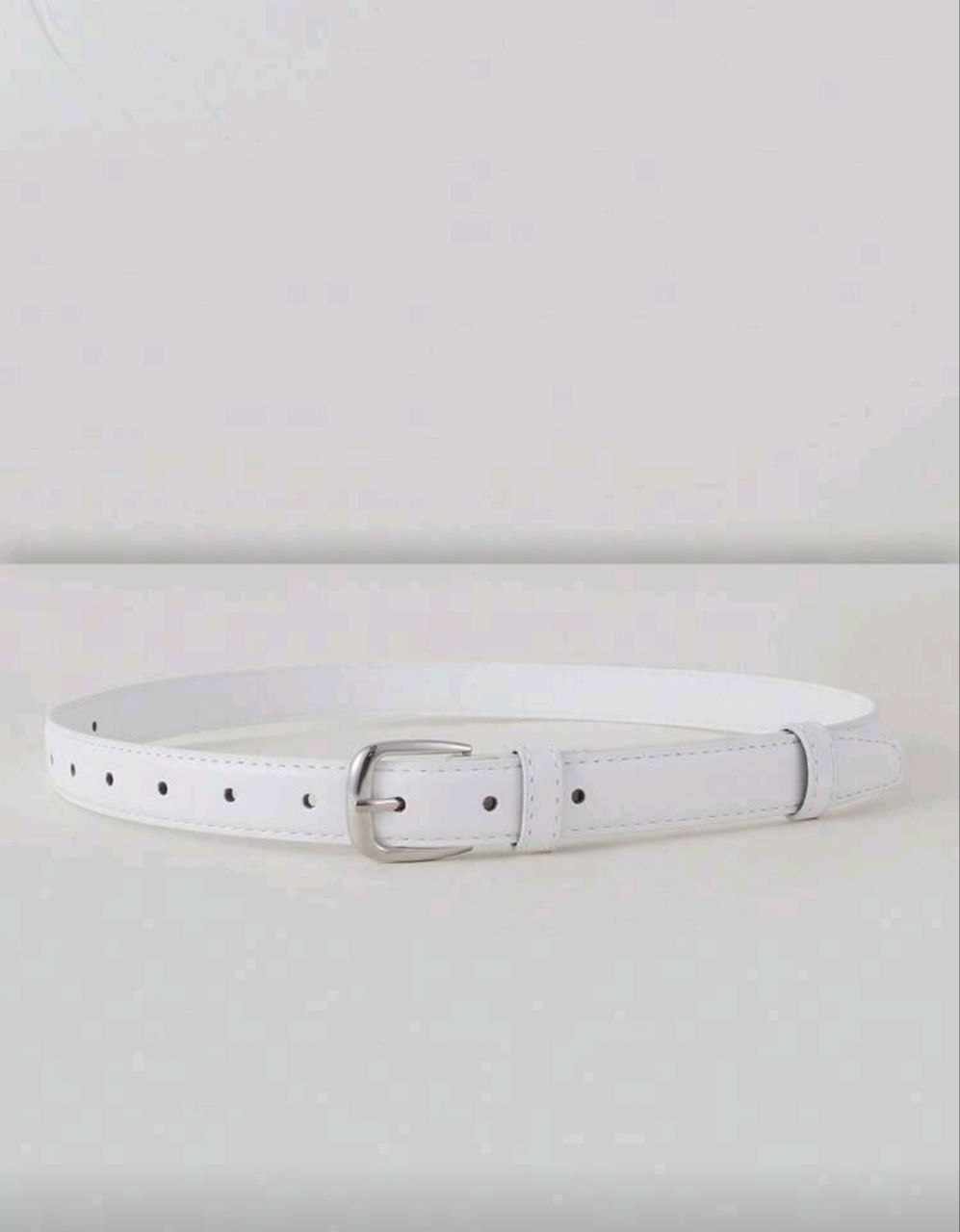 Women’s Leather Belt with Shiny Silver Buckle – Minimal Korean Style