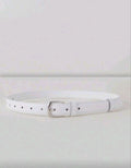Women’s Leather Belt with Shiny Silver Buckle – Minimal Korean Style