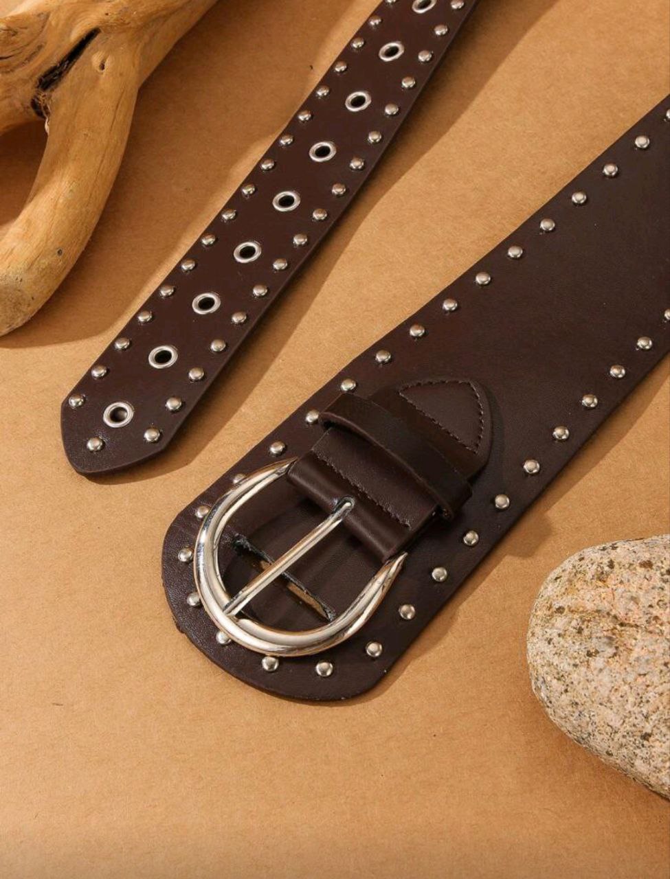 Women’s Heavy Duty Western Belt – Brown Distressed Studded Design