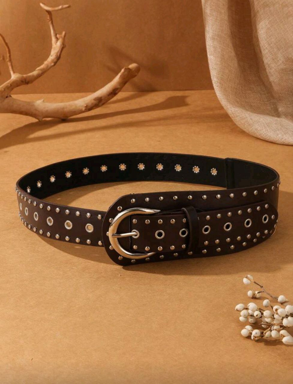 Women’s Heavy Duty Western Belt – Brown Distressed Studded Design