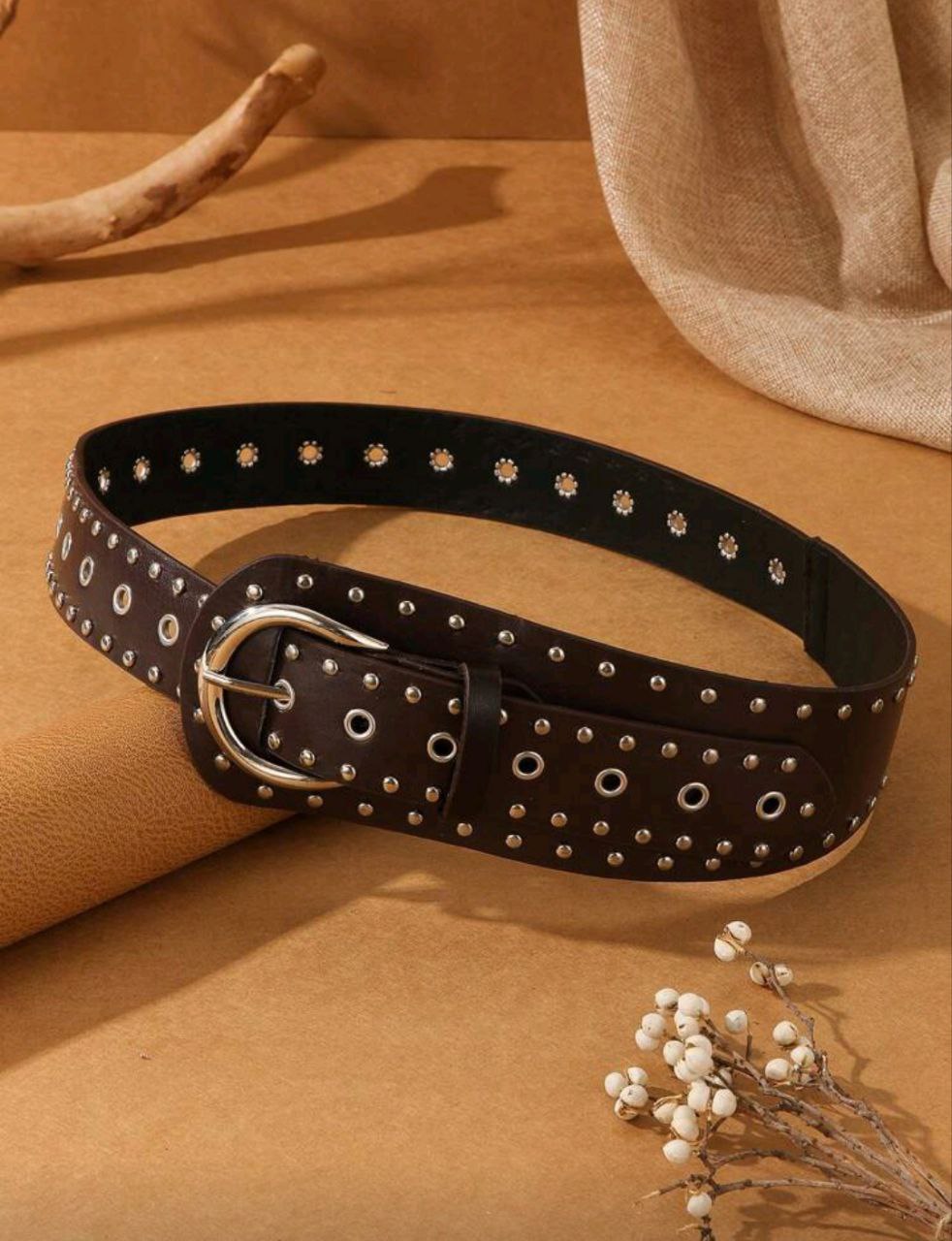 Women’s Heavy Duty Western Belt – Brown Distressed Studded Design