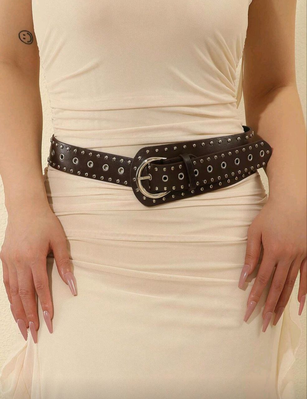 Women’s Heavy Duty Western Belt – Brown Distressed Studded Design