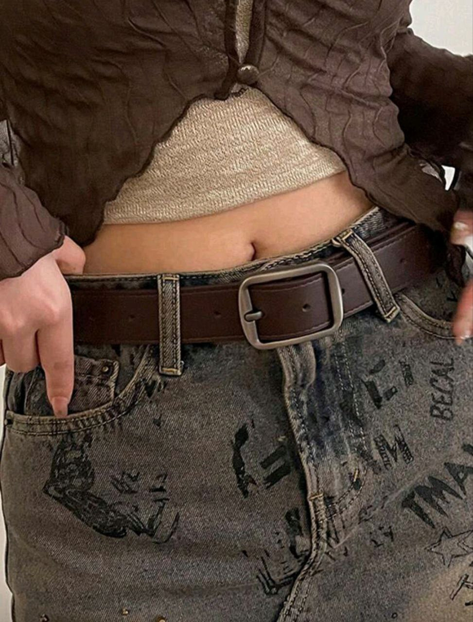 Women’s PU Leather Belt with Silver Square Buckle – ( Coffee & Black )