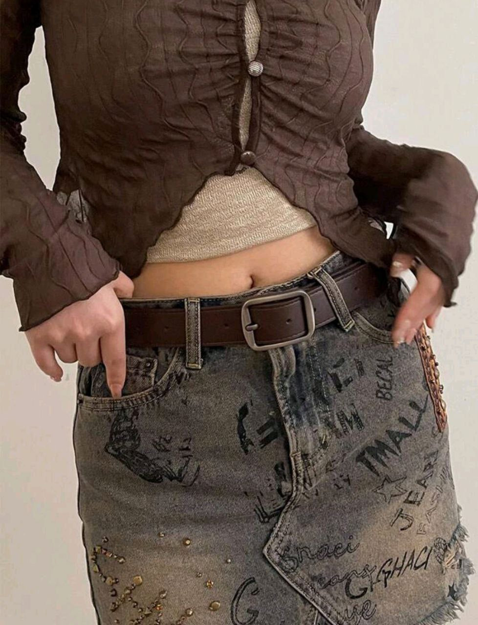 Women’s Coffee PU Leather Belt with Silver Square Buckle