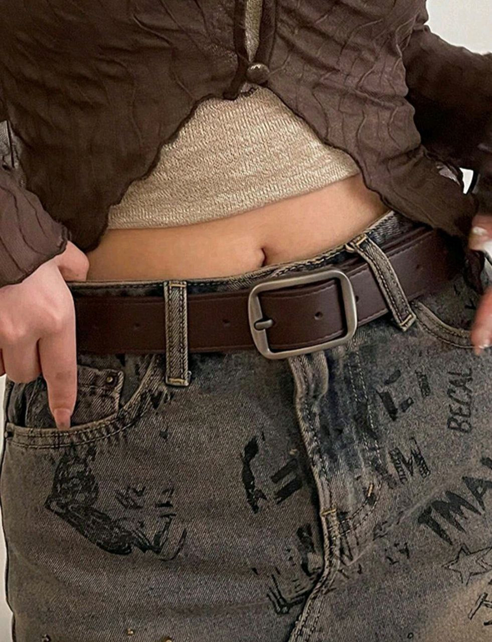 Women’s PU Leather Belt with Silver Square Buckle – ( Coffee & Black )