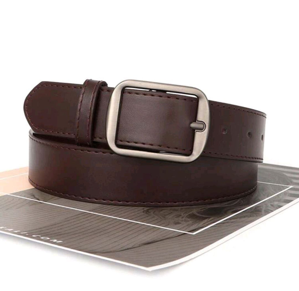 Women’s PU Leather Belt with Silver Square Buckle – ( Coffee & Black )