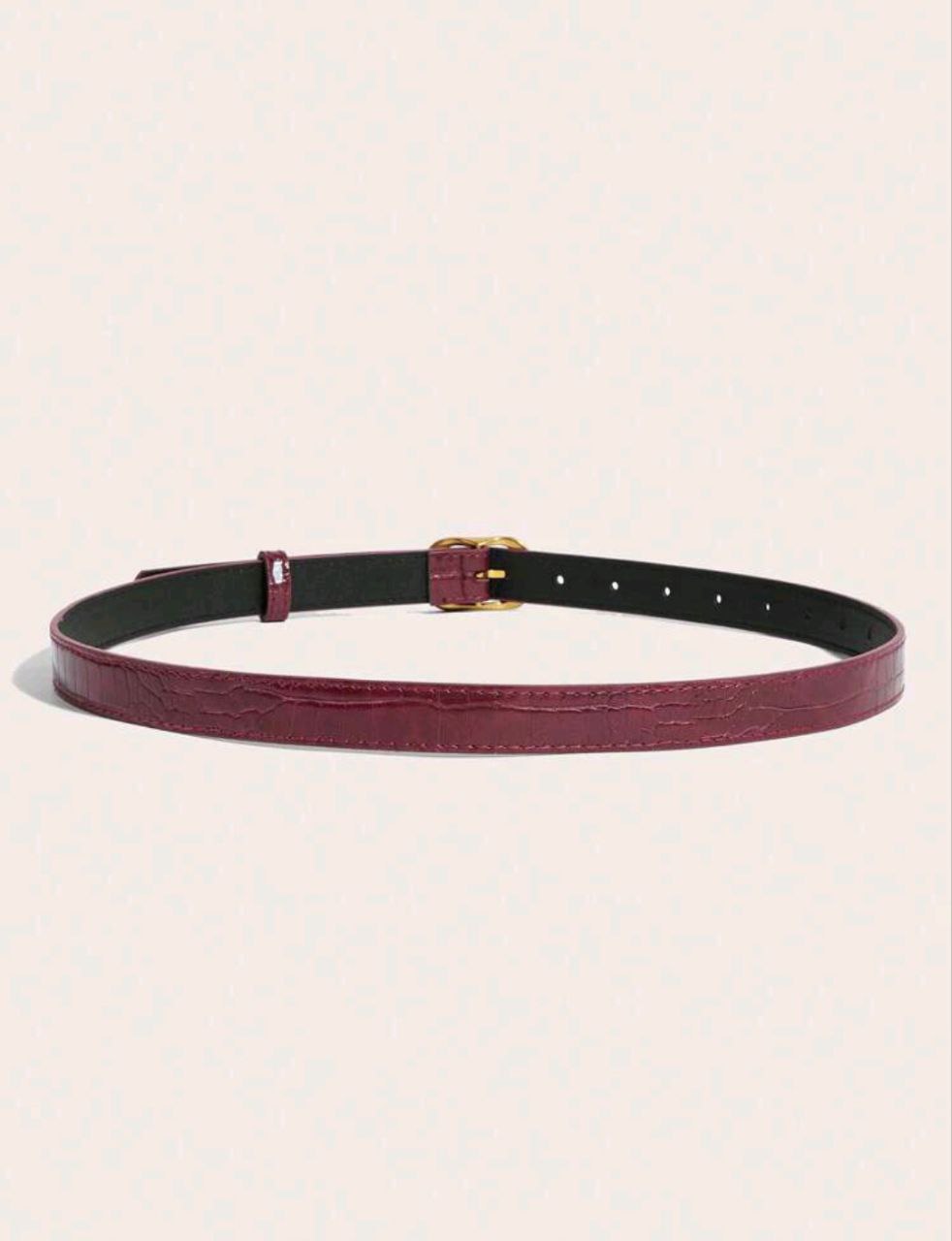 Women’s Burgundy Crocodile Textured Belt – Round Gold Buckle (Luxury Retro)