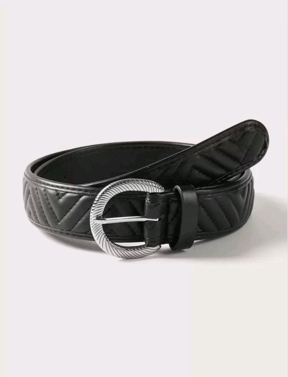 Women’s Black Quilted Belt – Metal Buckle (All-Match Style)