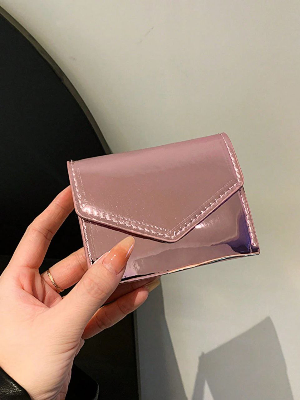 Shiny Short Coin Wallet – Solid Color Small Wallet for Women
