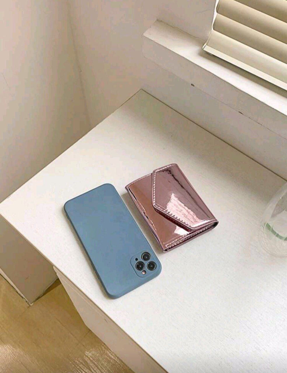 Shiny Short Coin Wallet – Solid Color Small Wallet for Women