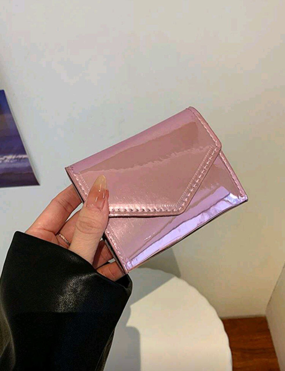 Shiny Short Coin Wallet – Solid Color Small Wallet for Women