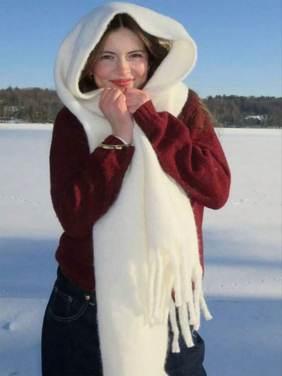 Luxury Mohair-Style Fur Shawl – Red, White & Grey Collection