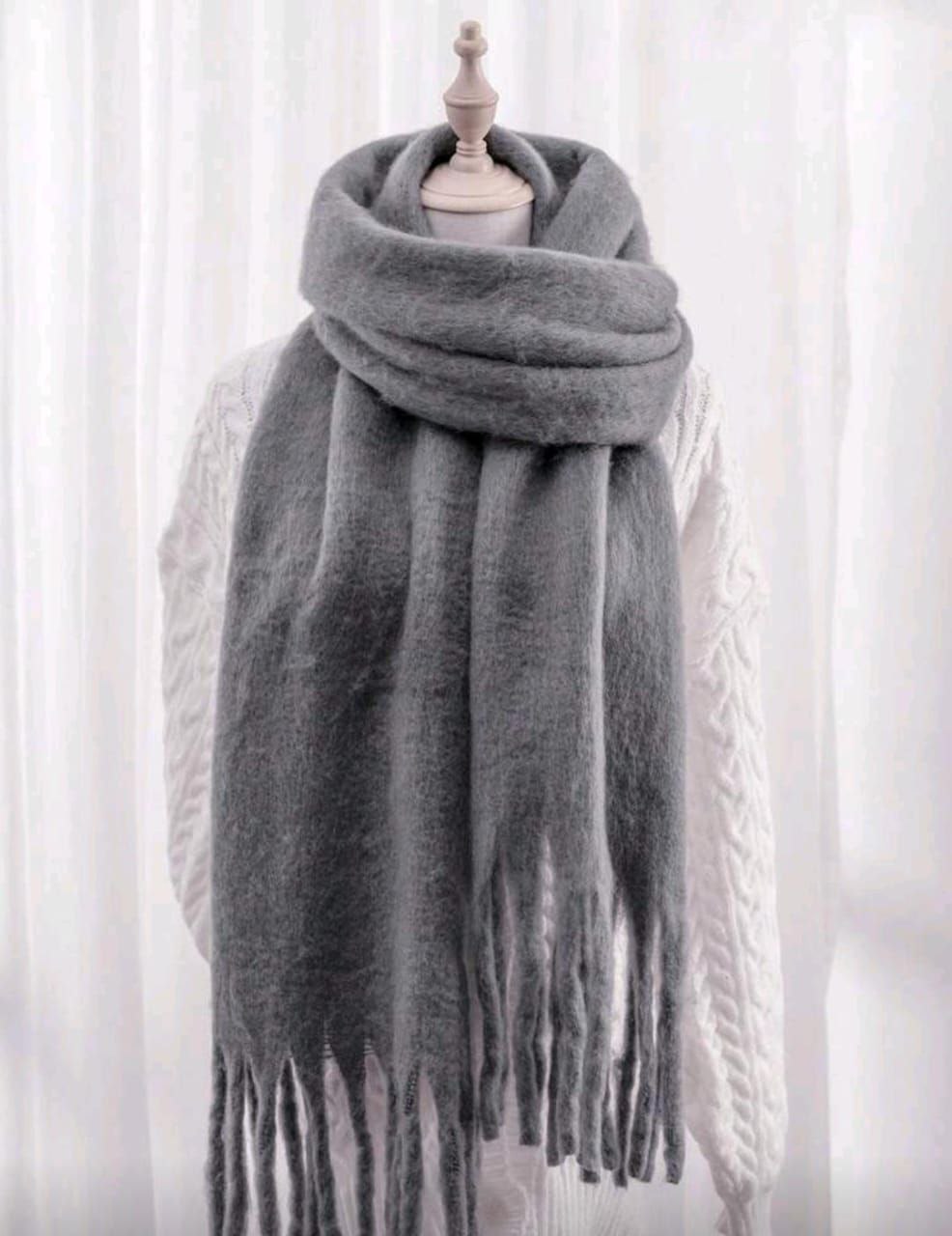 Luxury Mohair-Style Fur Shawl – Red, White & Grey Collection