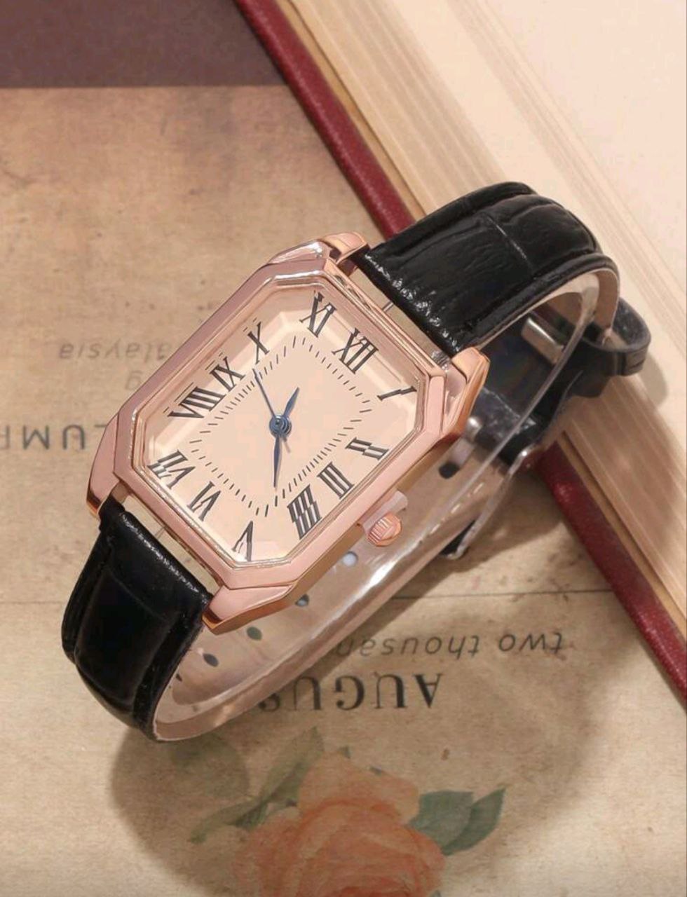 Vintage Minimalist Women’s Quartz Watch – Rose Gold Case with Roman Numerals