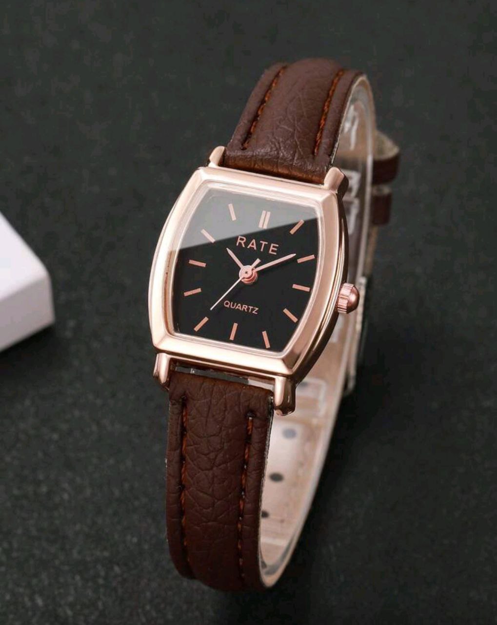 Women’s Minimalist Barrel-Shaped Quartz Watch – Leather Strap – Black & Brown