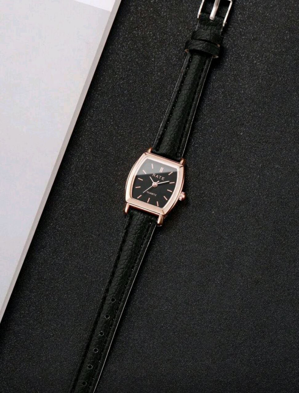 Women’s Minimalist Barrel-Shaped Quartz Watch – Leather Strap – Black & Brown