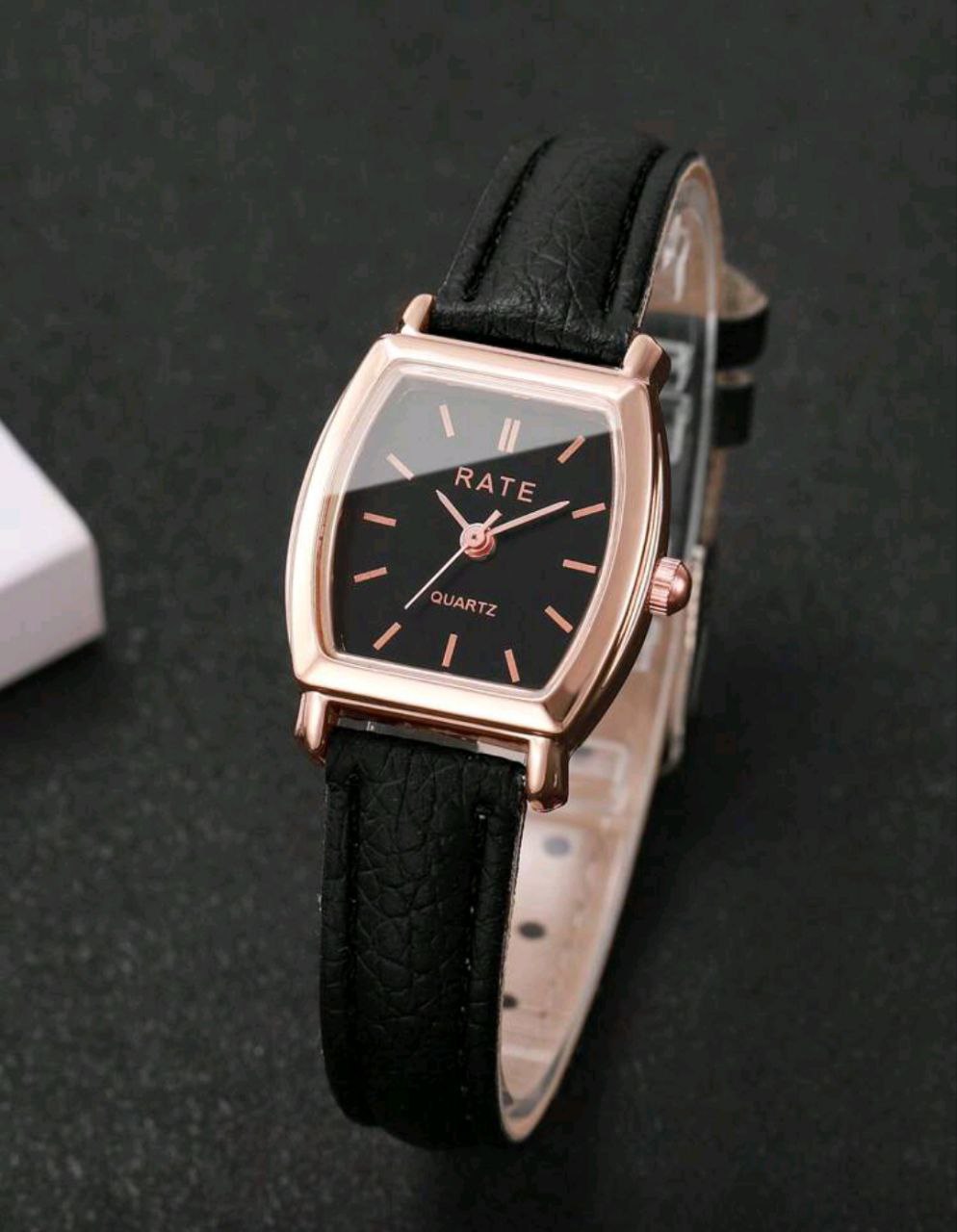Women’s Minimalist Barrel-Shaped Quartz Watch – Leather Strap – Black & Brown