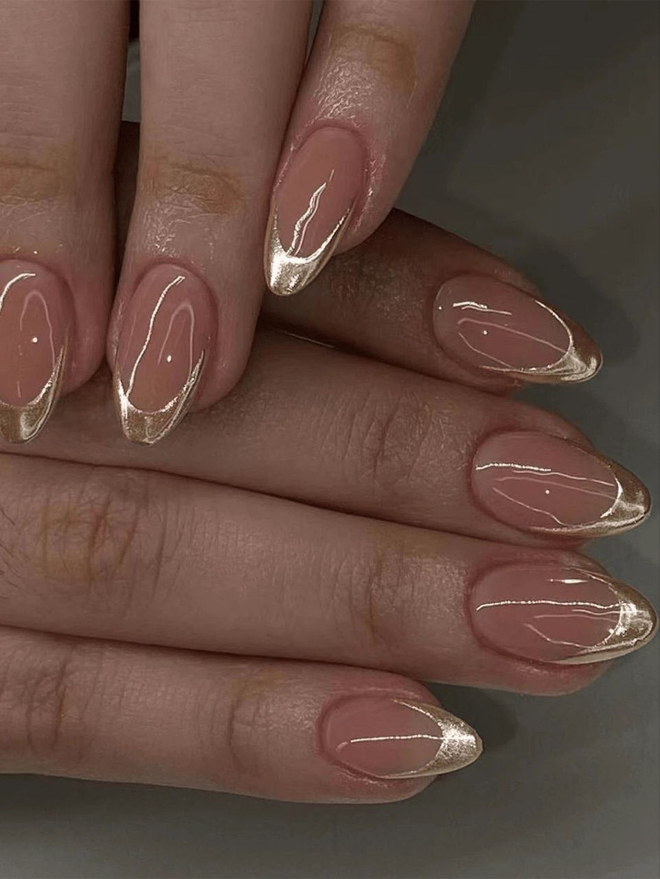 20PCS Aurora Gold French Almond Press-On Nails
