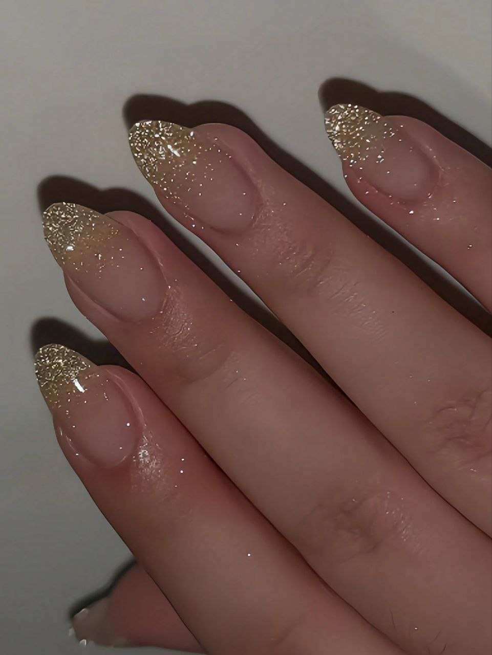 24PCS Long Almond Ombre Glitter Press-On Nails – Silver / Gold