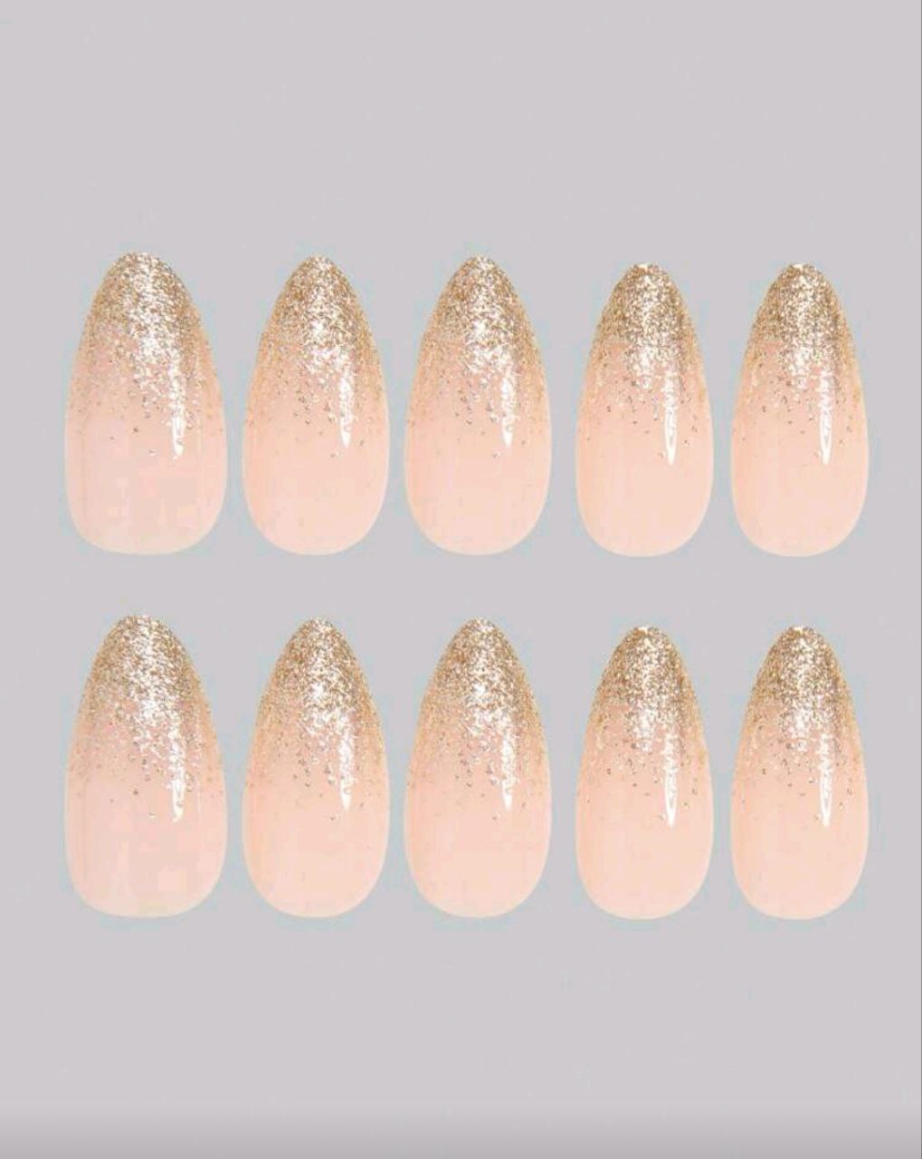 24PCS Long Almond Ombre Glitter Press-On Nails – Silver / Gold