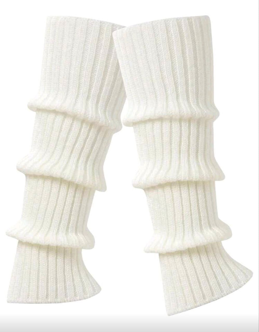 Women's 2-Way Knit Leg Warmers – White / Brown – 40CM