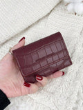 Burgundy Letter Embossed Flip Cover Mini Wallet – Slim Bi-Fold Card & Coin Holder for Women