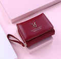Burgundy Wallet – Cartoon Tri-Fold Zipper Coin & Card Holder for Women
