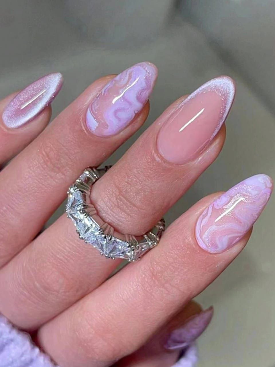 Cat Eye Purple Nails Set 