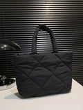 Fashionable Quilted Embroidery Tote Bag – Black Multifunctional Shoulder Handbag