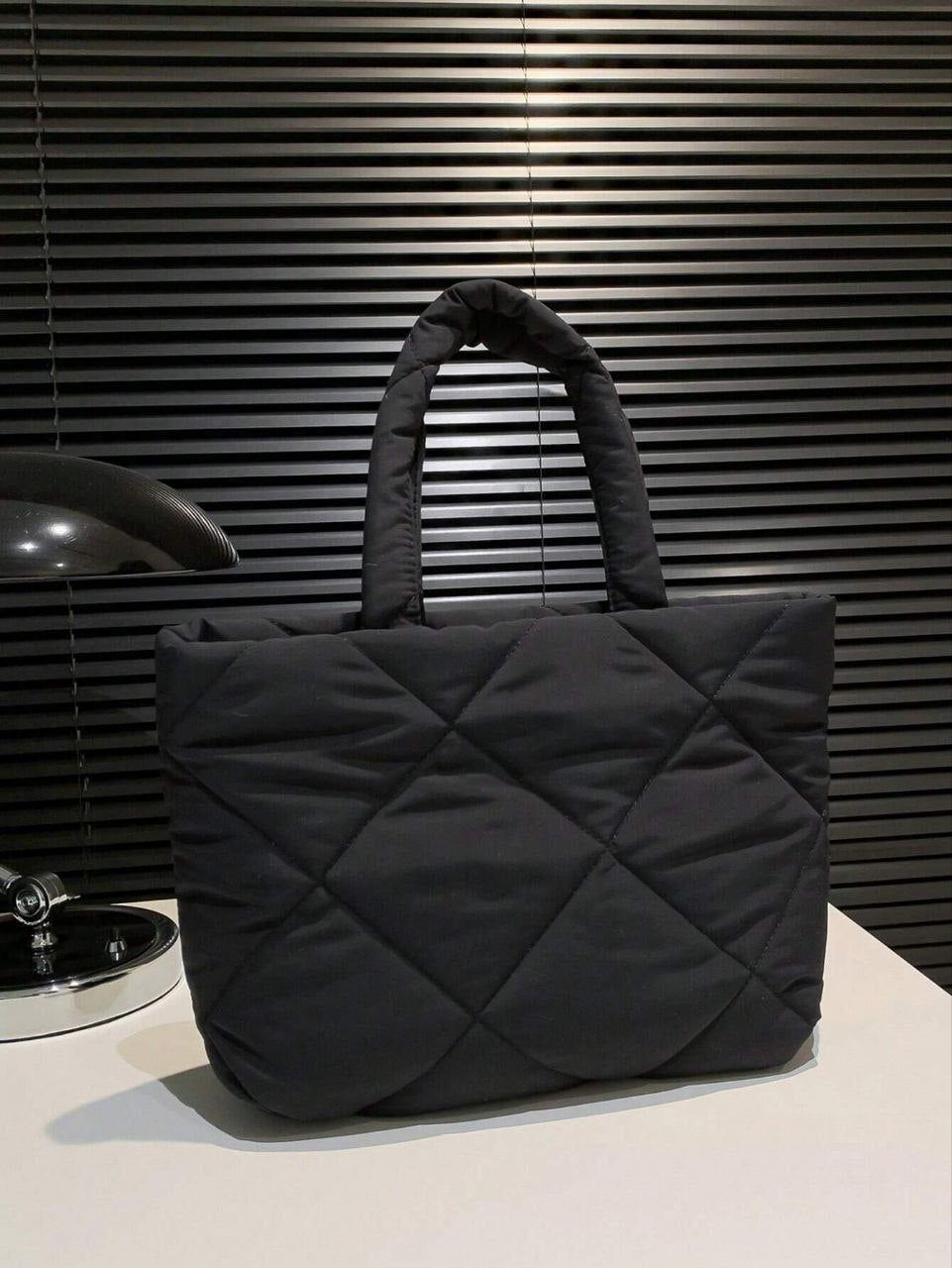 Fashionable Quilted Embroidery Tote Bag – Black Multifunctional Shoulder Handbag
